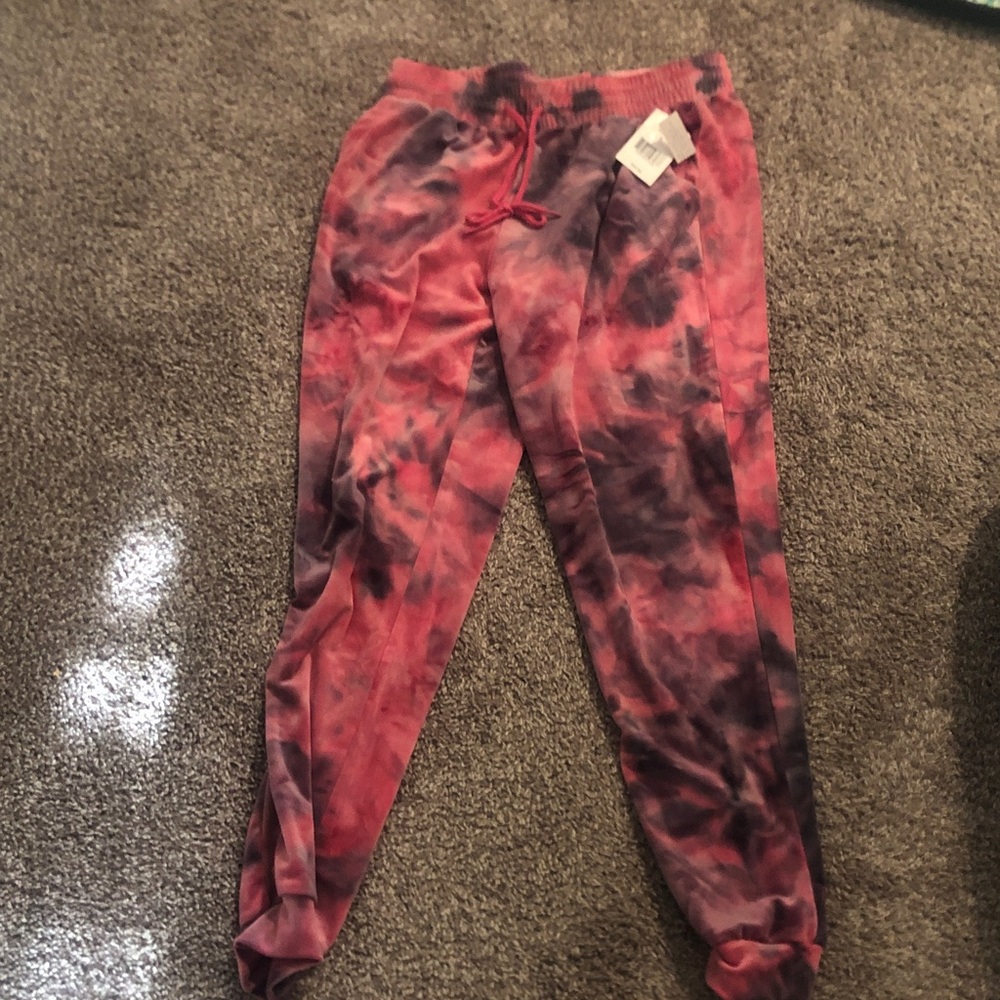 Women's Tie-Dye Jogger Pants - Pink and Black/Purple